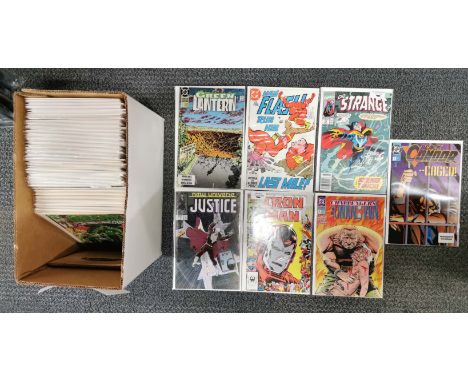 A mixed group of 89 Marvel and DC comics, including Green Lantern, Flash, Dr Strange, Justice, Iron Man, Black Condor and Cha