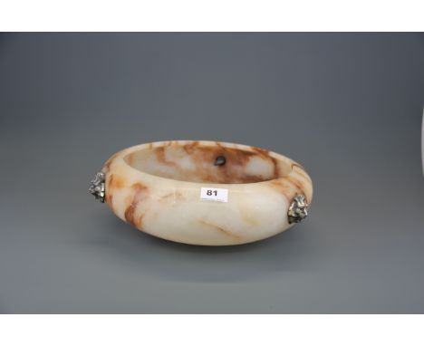An early 20th C polished alabaster ceiling light shade, Dia. 36cm.