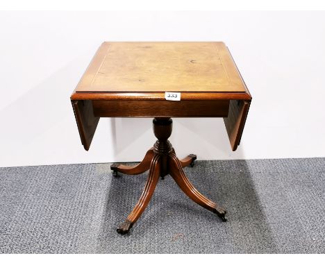 A pretty regency style burr veneered light oak pedestal table, 45 x 45cm . Opening to 75cm.