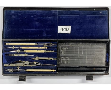 A Victorian set of Elliot architects ivory drawing instruments initial WCS for W C Symon (later Major Symon), box W. 33cm.
