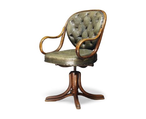 Thonet, a model 'number 1' (later '5831') swivel armchair,c.1910, stamped 'Thonet' to underside,A scarce example, the bentwoo