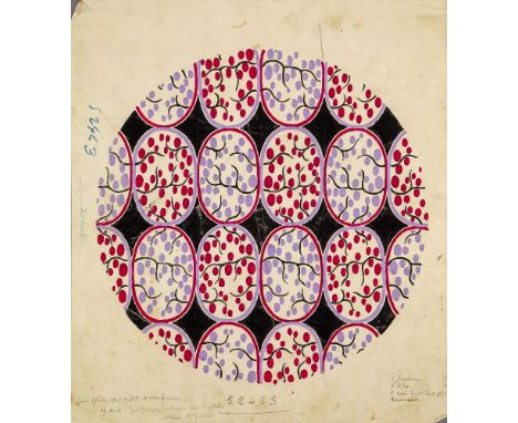 Robert Gattiker, gouache on paper, three fabric designs for Bianchini-Ferrier,c.1930, each annotated and numbered in pencil a
