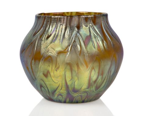 Loetz (Austrian), an iridescent Phaenomen glass vase,c.1898, PG 7499-1, ground out pontil engraved Loetz Austria,The bulbous 