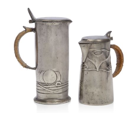 Archibald Knox (British 1864-1933), a Liberty & Co pewter covered jug,c.1904, stamped Made in England, English Pewter, 0280, 
