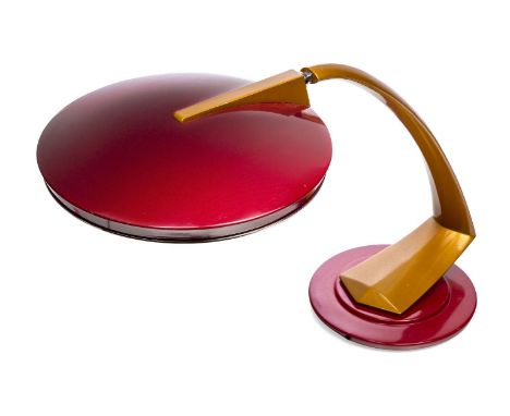 Fase, a gold and deep pink lacquered metal table lamp,c.1960, moulded manufacturer's marks to underside,The adjustable domed 