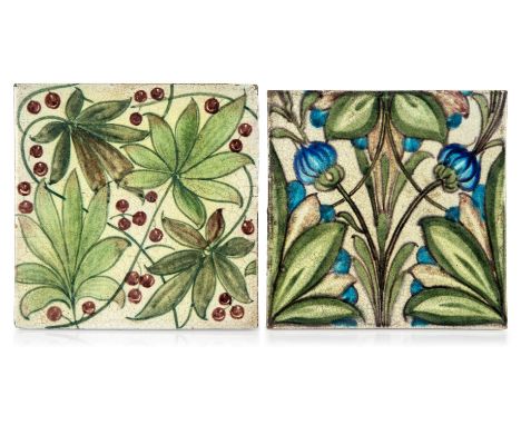 William de Morgan (British 1839-1917), a 'six-inch' tile decorated with a floral pattern,Early Fulham period winged roundel i
