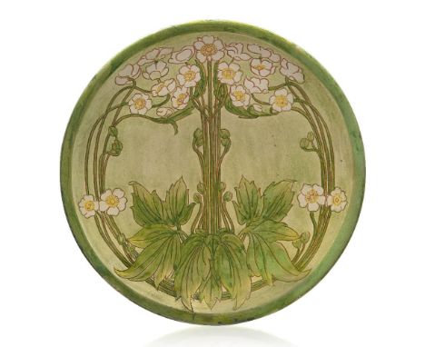 Della Robbia (British 1894-1906), a sgrafitto decorated plate by Charles Collis,c.1900, incised pottery marks and 'C', 512, p