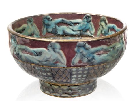 André Metthey (French, 1871–1920), a ceramic bowl,c.1910, impressed potters marks to base,Glazed earthenware, decorated on th