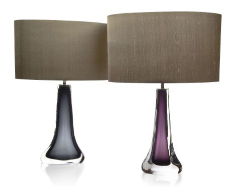 Porta Romana, a near pair of 'Perfume bottle' lamps,c.2010, mark to base of light fitting - 'Porto Romana', Each of tapered f