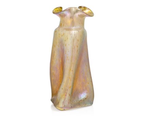 Loetz (Austrian), an iridescent Papillon vase with trefoil neck, c.1900, ground out pontil,The vase of twisted triangular sec