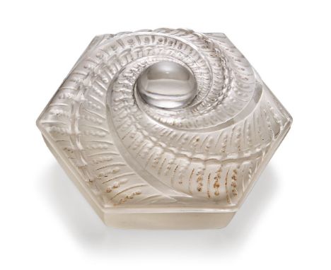 René Lalique (French 1860-1945), a clear and frosted 'Saint-Nectaire' No.76 small glass box and cover, Designed 1925, engrave