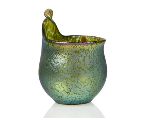 Loetz (Austrian), an iridescent glass ‘Papillon’ vase with handkerchief point rim, c.1900, ground out pontil,The pale green b