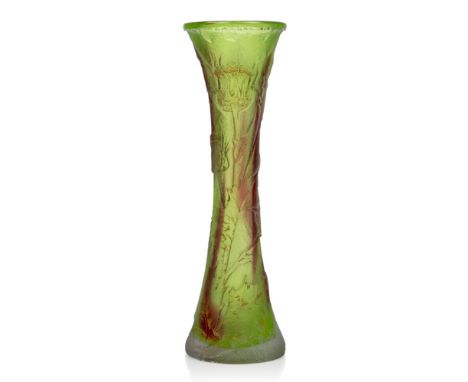 Daum (Est. 1879), a cased and acid-etched glass vase,c.1895, gilt signature Daum Nancy with Cross of Lorraine,The elongated v