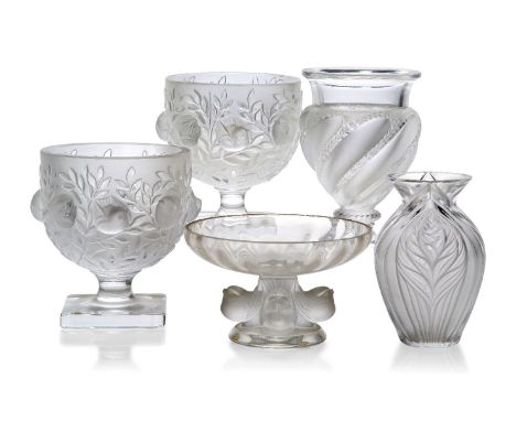 Marc Lalique (French 1900-1977), a Group of Modern clear and frosted Lalique glass,All signed Lalique France, two without cop