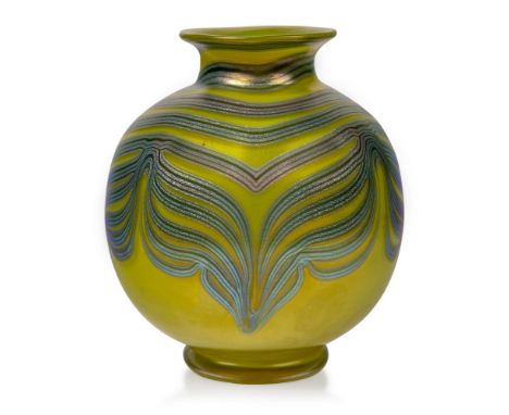 Loetz (Austrian), an iridescent Phaenomen ‘acid-yellow’ glass vase,c.1905, PG 829, ground out pontil,Globular form with evert