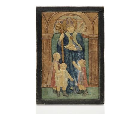 Compton Pottery (British c.1898-1956), a Potters' Art Guild figurative panel,c.1920, impressed Potters' Art Guild wheel mark 