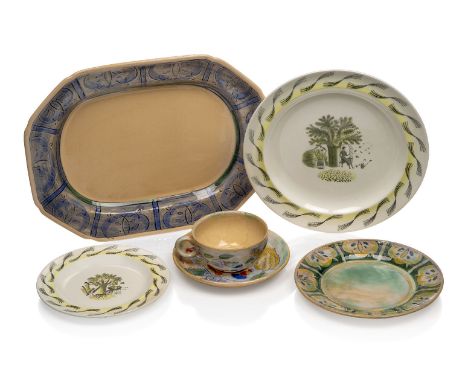 Eric Ravilious (British 1903-1942), a Wedgwood 'Garden' pattern dinner and side plate,Designed in the 1930s and produced in t