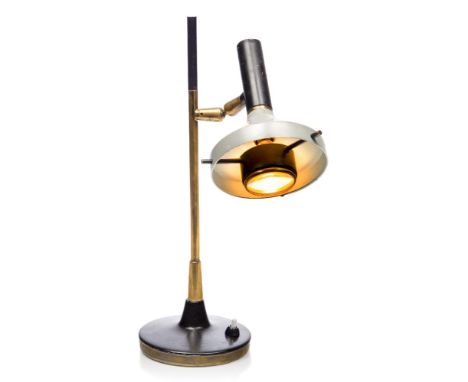 Oscar Torlasco (Italian 1934-2004), a model '553' table lamp for Lumi,c.1950,The black and white enamelled aluminium shade, w