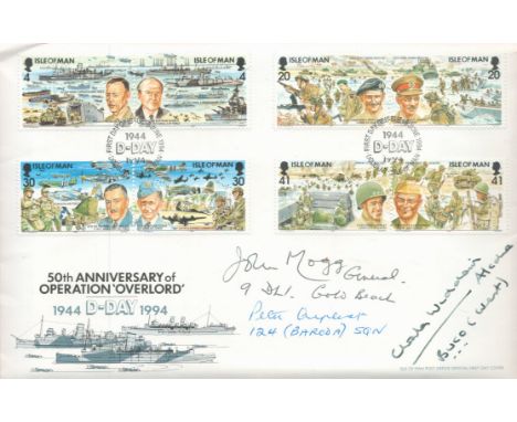50th Anniv of Operation Overland D Day Signed 3 all involved in D - Day. 6 June 1994 Douglas First Day Issue Postmark. 50th A