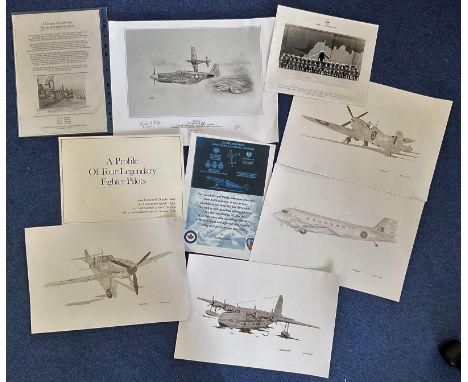 Superb WW2 RAF Collection of Prints (Some Signed), Profile of 4 Fighter Pilots. Spitfire Malden Prints, Dakota Malden Prints,
