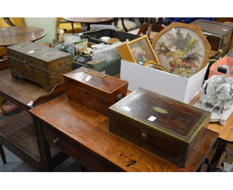 A brass bound rosewood box, a Georgian tea caddy and an eastern box.