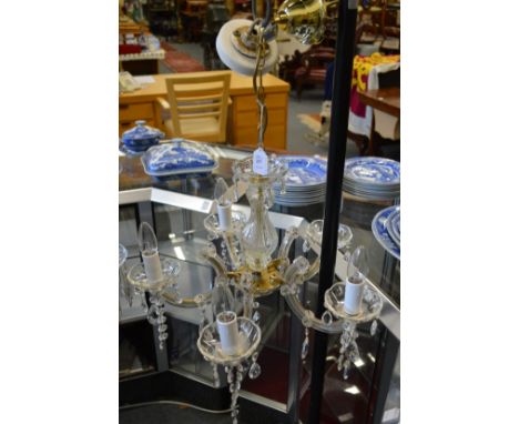 A small cut cut-glass five branch chandelier.