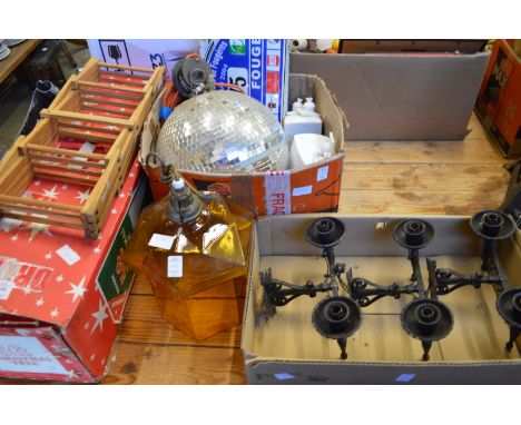 Miscellaneous items to include light fittings and a glitter ball.