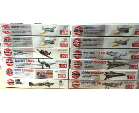 Airfix - 12 boxed 1/72 scale model kits, military aircraft, predominantly in original factory sealed boxes, therefore presume