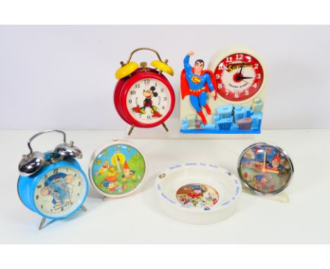 Smiths - Disney - Superman - Noddy - A collection of vintage alarm clocks including Noddy, Mickey Mouse, Superman and Roland 