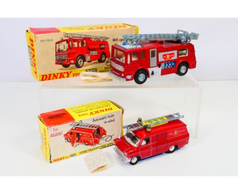 Dinky - 2 x boxed models, Ford Transit Fire Appliance in metallic red with blue base # 286. It appears Near Mint with some mi