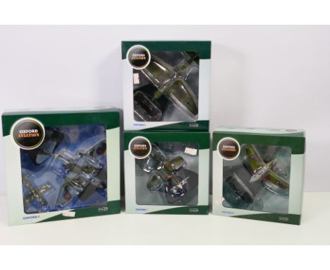 Oxford Aviation - 4 x boxed aircraft models in 1:72 scale, Junkers Ju87B Stuka, Gloster Meteor F3 with Doodle Bug, Messerschm