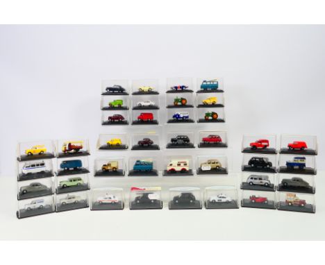 Oxford - 40 boxed 1/76 railway scale diecast model motor vehicles in rigid plastic display cases; all appear in mint conditio