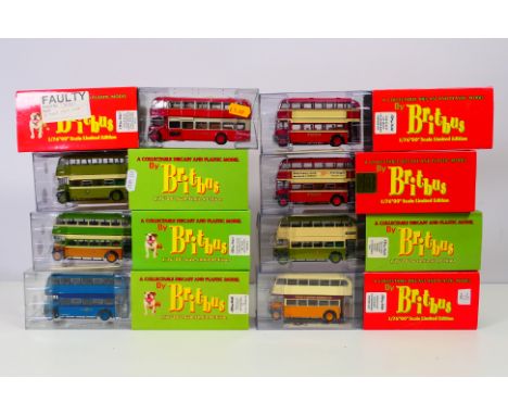 Britbus - eight assorted 1/76 scale model double-decker buses, seven appear mint in boxes with outer card sleeves, one marked
