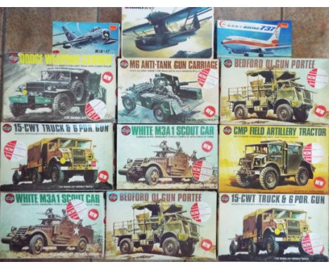 Airfix and similar - 12 off 1/35 scale model military kits comprising Airfix Field Artillery Tractor 8368, two off Bedford Gu