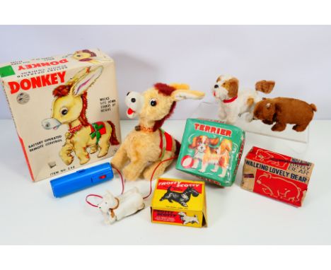 Yonezawa, Alps, Modern Toys - 4 x boxed vintage mechanical toys with an animal theme to include: A boxed Yonezawa (Japan) bat