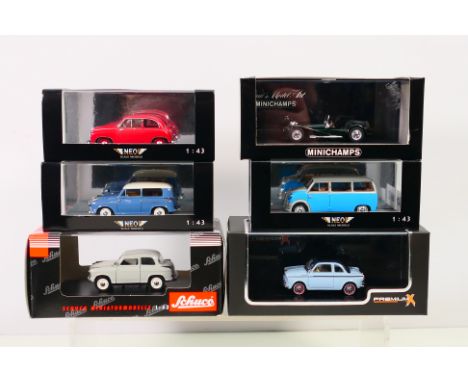Neo - Schuco - Minichamps - Premium X - 6 x boxed cars in 1:43 scale, a Lloyd LT600, Lloyd Alexander Kombi, Lotus Super Seven