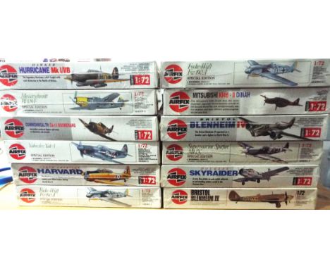 Airfix - 12 boxed 1/72 scale model kits, military aircraft including German, British and American, all in original factory se