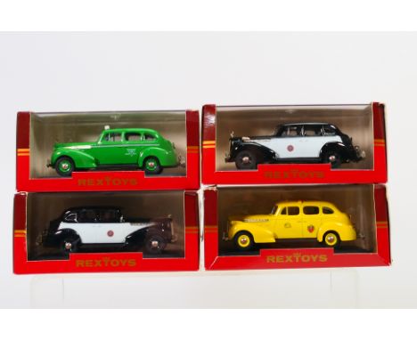 Rextoys - four boxed 1:43 scale diecast Packard Super Eight 1940 comprising: 2 x California Highway Patrol livery, yellow tax
