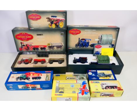 Corgi - 7 boxed 1:50 scale diecast models including 3 x Vintage Glory of Steam Fowler B6 road locomotive & cylinder in Pickfo