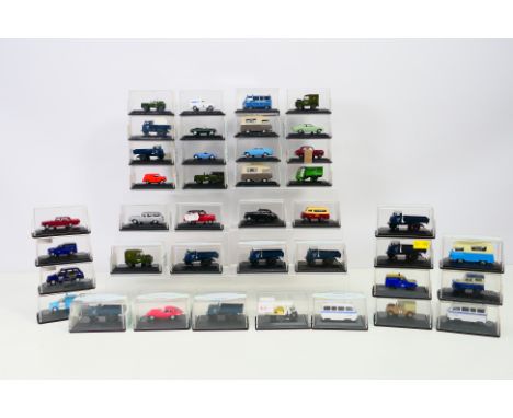 Oxford - 40 boxed 1/76 railway scale diecast model motor vehicles in rigid plastic display cases; all appear in mint conditio