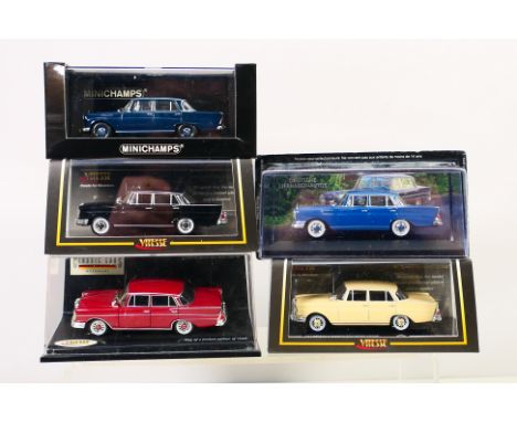 Vitesse - Minichamps - Altaya - 5 x Mercedes Benz models in 1:43 scale, a 190 saloon and 4 x 220 SE saloons. They appear Mint