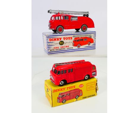 Dinky - 2 x boxed models, a Commer Fire Engine # 955 and a Bedford Fire Engine # 259. They show signs of use and appear in Fa