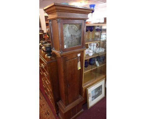 An 18th century 30 hour oak longcase clock by Anthony Lynch, Newbury, the signed silvered brass dial with Roman and Arabic nu