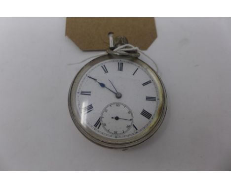 A late 19th century silver open face pocket watch, Roman enamel dial, subsidiary seconds dial at 6, engine turned case with v