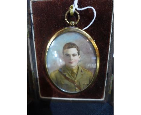 A miniature portrait of a soldier in fitted case, 16.5 x 5cm (portrait) 