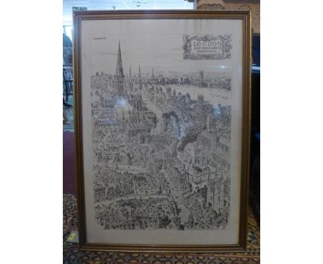After A.W.Brewer, 'London in the time of Henry VIII, Ludgate', print, H.86cm W.60cm 