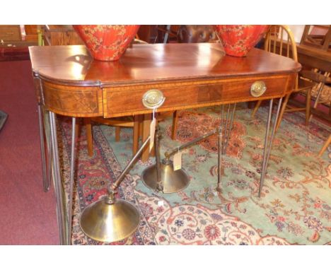 A mahogany and boxwood inlaid console table, having one long drawer, raised on hairpin legs, H.84 W.118 D.60cm 