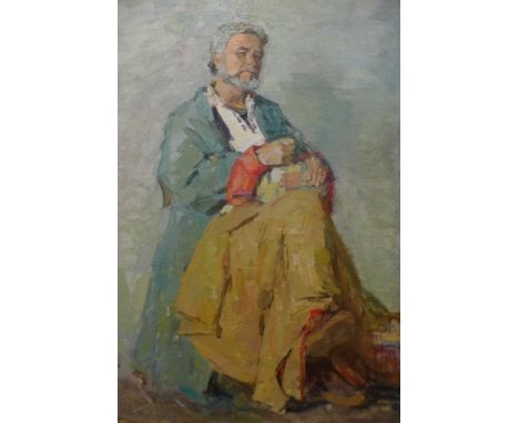 Kurovska (20th century Russian School), portrait of a seated gentleman, oil on canvas, signed lower right, H.75cm W.59cm 