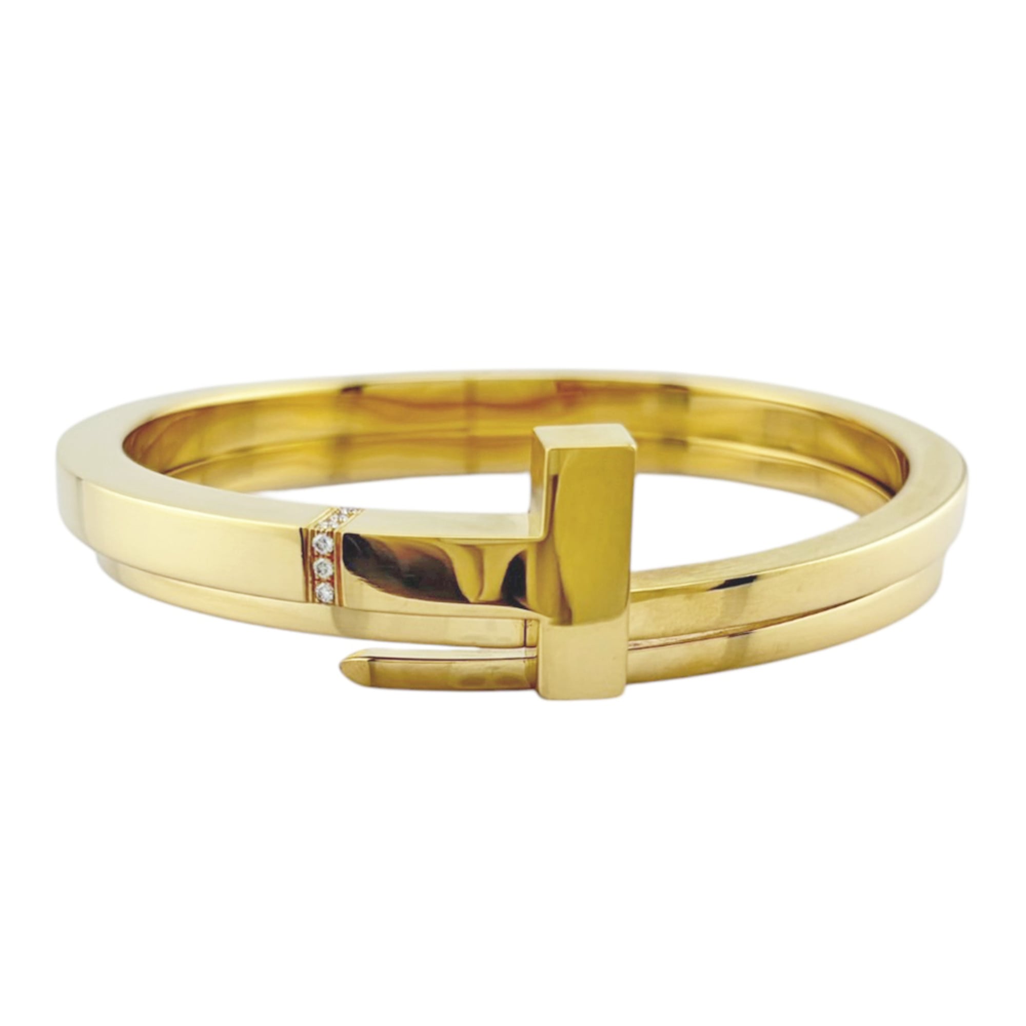 Tiffany & Co. T Square Wrap Bangle, 18K Yellow Gold, Diamond, Women\'s, Pre-owned.