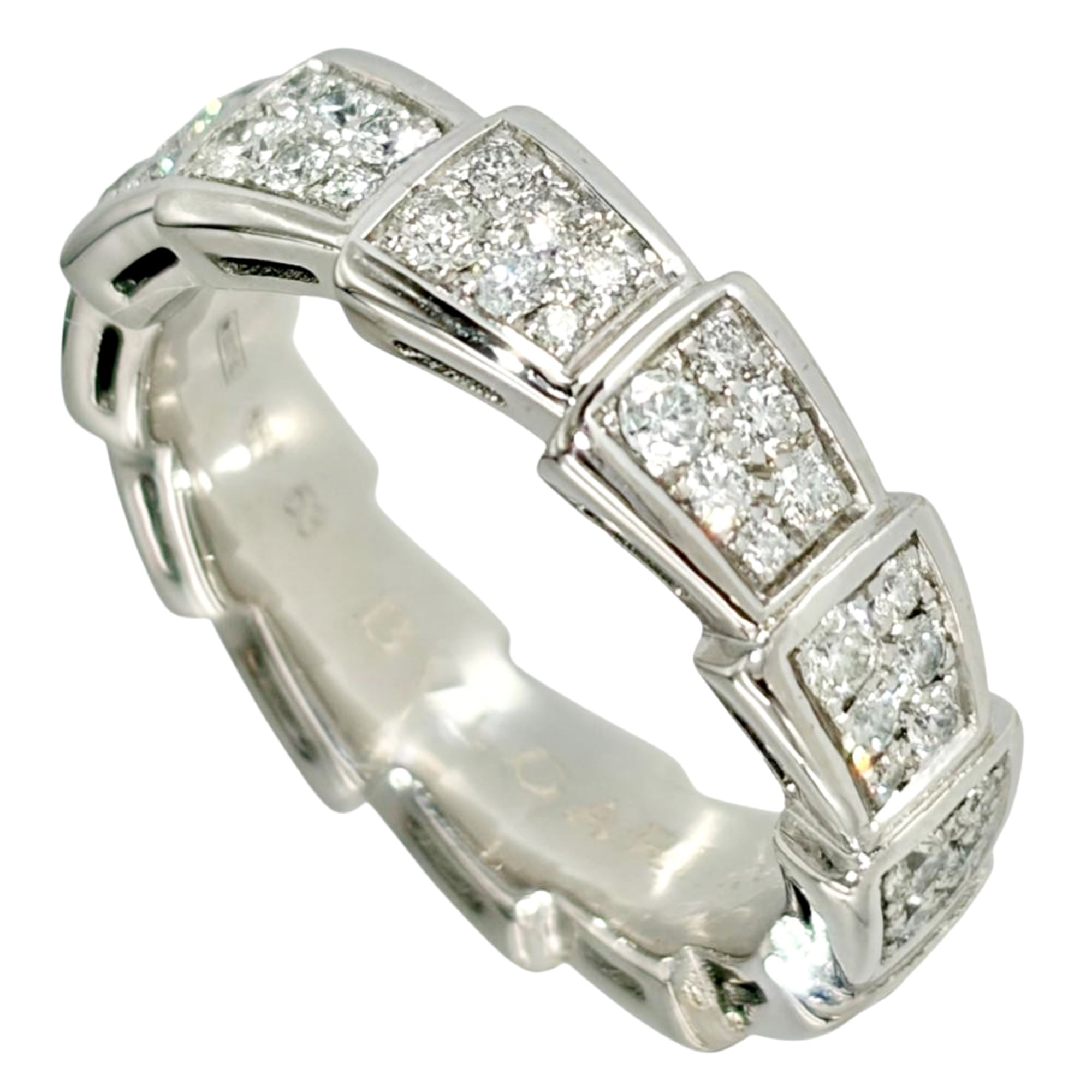 Bulgari BVLGARI Serpenti Viper Ring, Diamond, Size #53, 18KWG, 7.8g, White Gold, Women\'s.